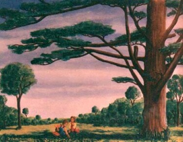 Malerei mit dem Titel "L'enfance" von Claude Langevin (Cloud Rabbit), Original-Kunstwerk, Öl