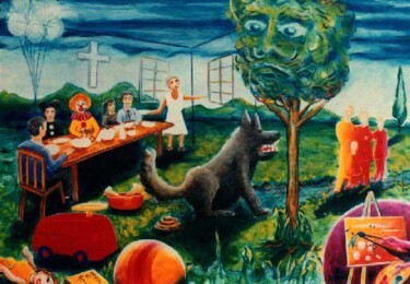 Pintura titulada "Le repas de Pâques" por Claude Langevin (Cloud Rabbit), Obra de arte original, Oleo