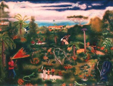 Pittura intitolato "Jamaique" da Claude Langevin (Cloud Rabbit), Opera d'arte originale, Olio