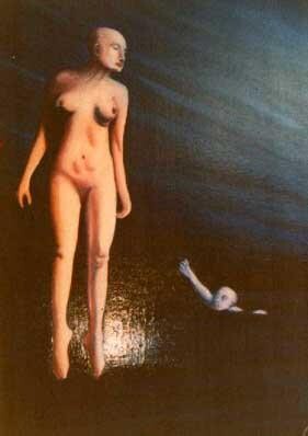 Painting titled "Noyade" by Claude Langevin (Cloud Rabbit), Original Artwork, Oil