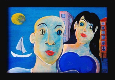 Malerei mit dem Titel "Beach Scene" von Claude Laurent, Original-Kunstwerk, Acryl