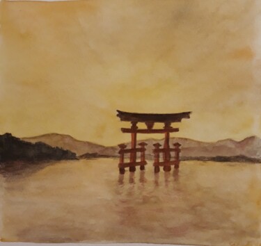 「Torii 1」というタイトルの絵画 Claude Legrainによって, オリジナルのアートワーク, 水彩画