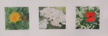 Painting titled "fleurs 1" by Claude Legrain, Original Artwork, Watercolor Mounted on Wood Panel