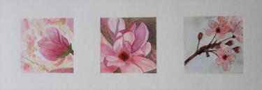 Painting titled "fleurs 2" by Claude Legrain, Original Artwork, Watercolor Mounted on Wood Panel