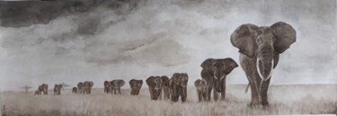 Peinture intitulée "Eléphants" par Claude Legrain, Œuvre d'art originale, Aquarelle