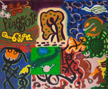 Картина под названием "NI.09 - Plage verte" - Claude Le Roy, Подлинное произведение искусства, Акрил Установлен на Деревянна…