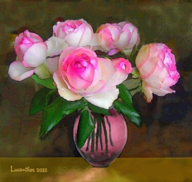 Digitale Kunst mit dem Titel "Vase aux roses « Pi…" von Lucenthos, Original-Kunstwerk, Digitale Malerei