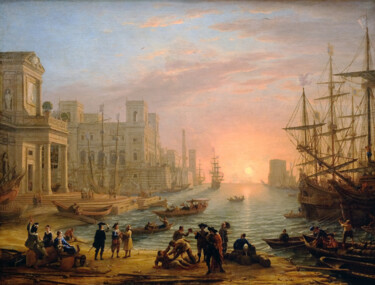 Painting titled "Port de mer au sole…" by Claude Lorrain, Original Artwork, Oil