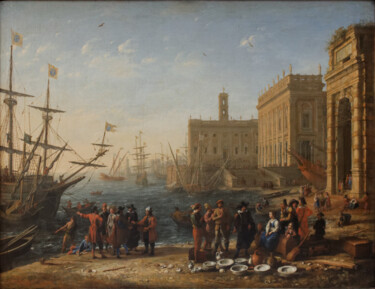 Pittura intitolato "Vue d'un port avec…" da Claude Lorrain, Opera d'arte originale, Olio
