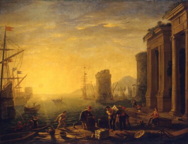 Pittura intitolato "Matin dans le port" da Claude Lorrain, Opera d'arte originale, Olio