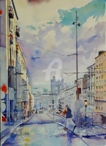 Painting titled "Brest, rue de la po…" by Claude Marchalot, Original Artwork, Watercolor