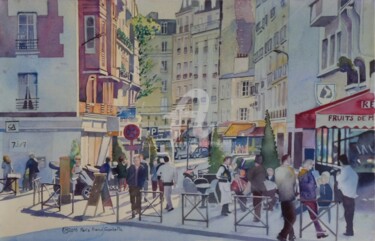 Peinture intitulée "Paris avenue Gambet…" par Claude Marchalot, Œuvre d'art originale, Aquarelle
