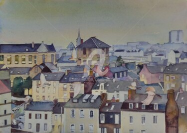 Malerei mit dem Titel "Rennes et ses quart…" von Claude Marchalot, Original-Kunstwerk, Aquarell