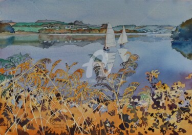 Painting titled "Baie de Daoulas en…" by Claude Marchalot, Original Artwork, Watercolor Mounted on Other rigid panel