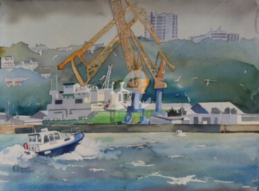 Peinture intitulée "Brest, le retour du…" par Claude Marchalot, Œuvre d'art originale, Aquarelle Monté sur Plexiglas