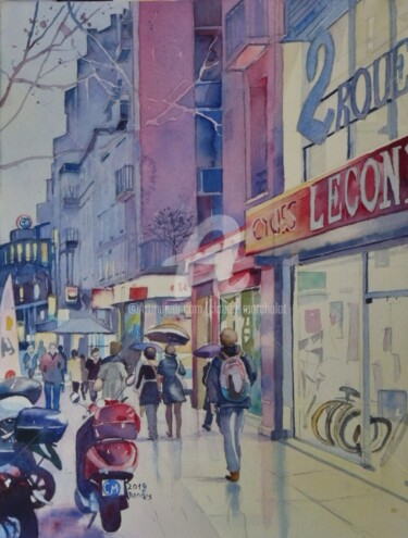 Peinture intitulée "Rennes, rue d'Isly…" par Claude Marchalot, Œuvre d'art originale, Aquarelle Monté sur Autre panneau rigi…
