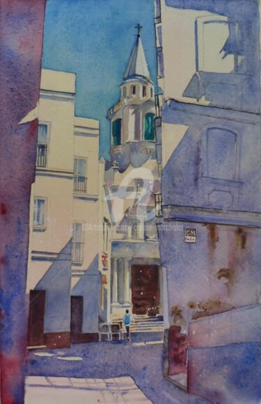 Pintura intitulada "Cadix, l'église con…" por Claude Marchalot, Obras de arte originais, Aquarela Montado em Outro painel rí…
