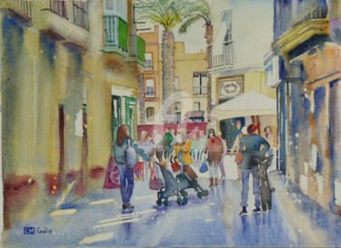 Painting titled "Calle Pelota (duo d…" by Claude Marchalot, Original Artwork, Watercolor Mounted on Other rigid panel