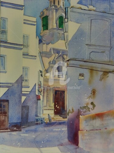 Painting titled "Cadix Eglise conven…" by Claude Marchalot, Original Artwork, Watercolor Mounted on Other rigid panel