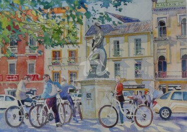 Peinture intitulée "Séville, pause cycl…" par Claude Marchalot, Œuvre d'art originale, Aquarelle