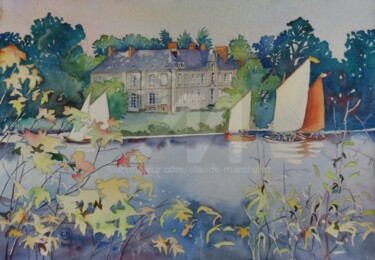 Painting titled "L'Erdre à Nantes" by Claude Marchalot, Original Artwork, Watercolor