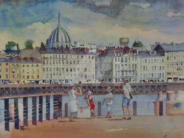 Peinture intitulée "Nantes, le quai de…" par Claude Marchalot, Œuvre d'art originale, Aquarelle