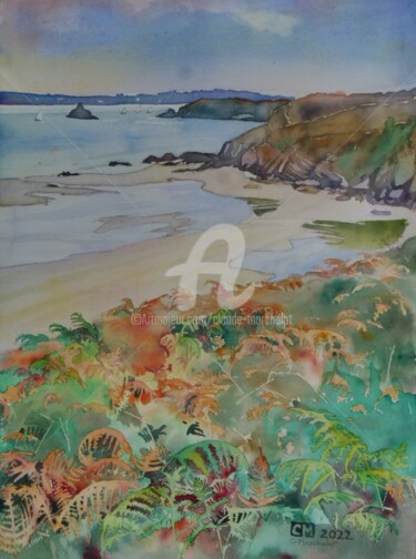 Painting titled "Baie de Douarnenez,…" by Claude Marchalot, Original Artwork, Watercolor Mounted on Other rigid panel