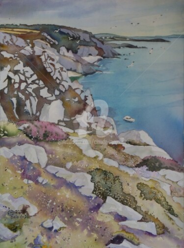 Painting titled "Baie de Douarnenez,…" by Claude Marchalot, Original Artwork, Watercolor Mounted on Other rigid panel