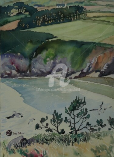 Peinture intitulée "Baie de Douarnenez,…" par Claude Marchalot, Œuvre d'art originale, Aquarelle Monté sur Autre panneau rig…