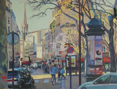 Картина под названием "Paris rue de Bellev…" - Claude Marchalot, Подлинное произведение искусства, Акрил Установлен на Дерев…