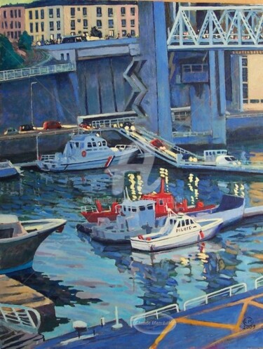 Peinture intitulée "Brest, sous le pont…" par Claude Marchalot, Œuvre d'art originale, Huile