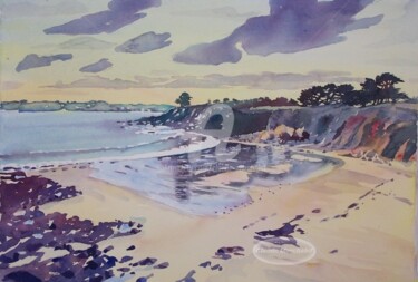 Peinture intitulée "La plage de Porsmil…" par Claude Marchalot, Œuvre d'art originale, Aquarelle