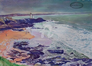 Peinture intitulée "Brest, la plage du…" par Claude Marchalot, Œuvre d'art originale, Aquarelle
