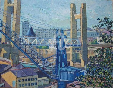 Painting titled "Brest, le pont de R…" by Claude Marchalot, Original Artwork, Oil