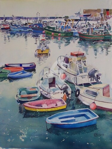 Peinture intitulée "Brest, le bassin de…" par Claude Marchalot, Œuvre d'art originale, Aquarelle
