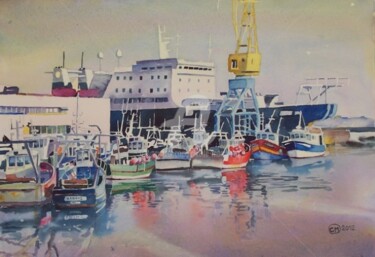 Peinture intitulée "Port de Brest, La f…" par Claude Marchalot, Œuvre d'art originale, Aquarelle
