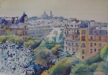 Painting titled "Paris, Le Sacré Coe…" by Claude Marchalot, Original Artwork, Watercolor