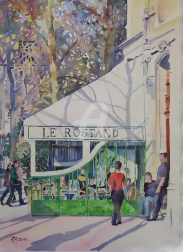 Pintura titulada "Paris, le Rostand,…" por Claude Marchalot, Obra de arte original, Acuarela