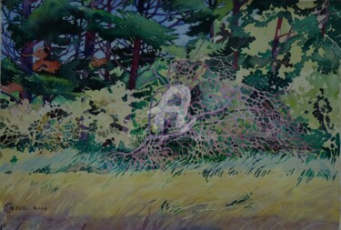 Malarstwo zatytułowany „L'arbre couché par…” autorstwa Claude Marchalot, Oryginalna praca, Akwarela