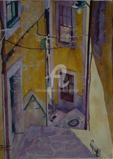 Pintura intitulada "Porto, ruelle desce…" por Claude Marchalot, Obras de arte originais, Aquarela