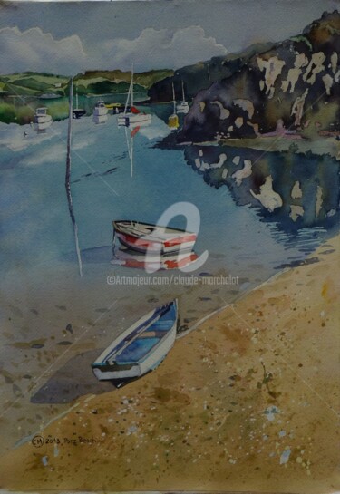 Pittura intitolato "Porz beach, les deu…" da Claude Marchalot, Opera d'arte originale, Acquarello