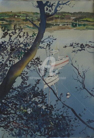 Peinture intitulée "Porz beach (Logonna…" par Claude Marchalot, Œuvre d'art originale, Aquarelle