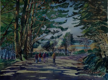 Logonna Daoulas, l'arrivée des marcheurs au Bindy Peinture intitulée "Logonna Daoulas, l'…" par Claude Marchalot, Œuvre d'art originale, Aquarelle