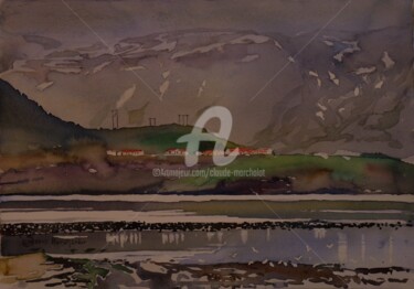 Peinture intitulée "Fjord de Berufjordu…" par Claude Marchalot, Œuvre d'art originale, Aquarelle