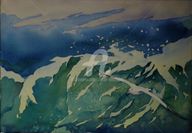 Pintura intitulada "L'albatros dans la…" por Claude Marchalot, Obras de arte originais, Aquarela
