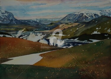 Peinture intitulée "Islande, vue généra…" par Claude Marchalot, Œuvre d'art originale, Aquarelle