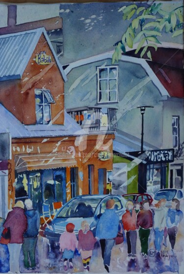 Painting titled "rue de Reykjavik" by Claude Marchalot, Original Artwork, Watercolor