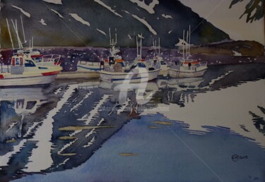「Le ponton de la pêc…」というタイトルの絵画 Claude Marchalotによって, オリジナルのアートワーク, 水彩画
