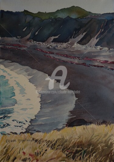 Pittura intitolato "La plage de sable n…" da Claude Marchalot, Opera d'arte originale, Acquarello