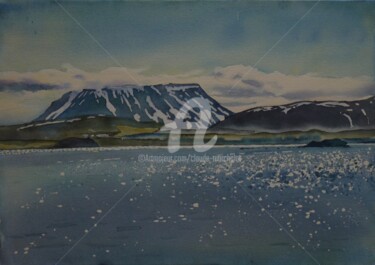 Painting titled "Le lac Myvatn" by Claude Marchalot, Original Artwork, Watercolor